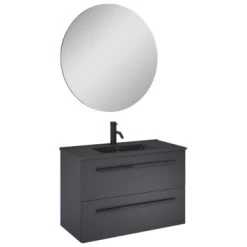 Atlantic Stella Badmeubelset Met Spiegel En Zwarte Wastafel 80cm Mat Zwart Met Zwarte Grepen