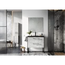 Atlantic Badmeubelset Sienna Met Spiegel En Zwarte Wastafel 80cm Beton -Badkamer Verkoop 123 155