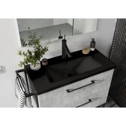 Atlantic Badmeubelset Sienna Met Spiegel En Zwarte Wastafel 80cm Beton -Badkamer Verkoop 123 156