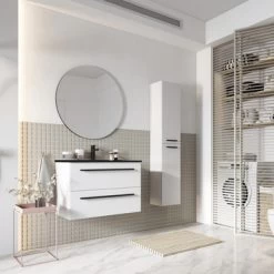 Atlantic Badmeubelset Stella Met Spiegel En Zwarte Wastafel 80cm Mat Wit -Badkamer Verkoop 123 159