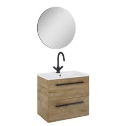 Atlantic Badmeubelset Stella Met Spiegel En Witte wastafel 60cm Canela Eiken