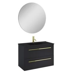Atlantic Badmeubelset Stella Met spiegel En Zwarte Wastafel 80cm Mat Zwart